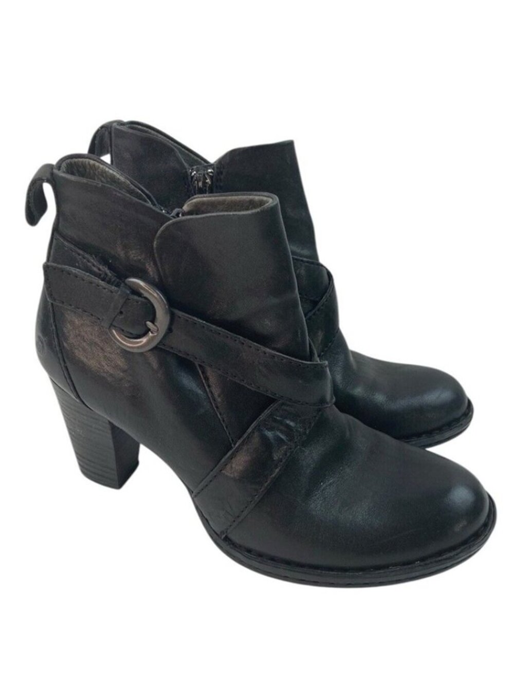 -BORN Boots Womens Size 7.5 Black Heeled Strappy Comfort Grunge Whimsigoth Witch